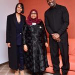 The President of the United Republic of Tanzania, Her Excellency Samia Suluhu Hassan, in a picture together with the renowned International Film Actor Idris Elba who is the Ambassador of Goodwill for the United Nations IFAD and his wife Sabrina Elba while at Davos in Switzerland.